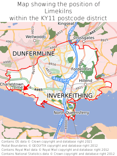 Map showing location of Limekilns within KY11