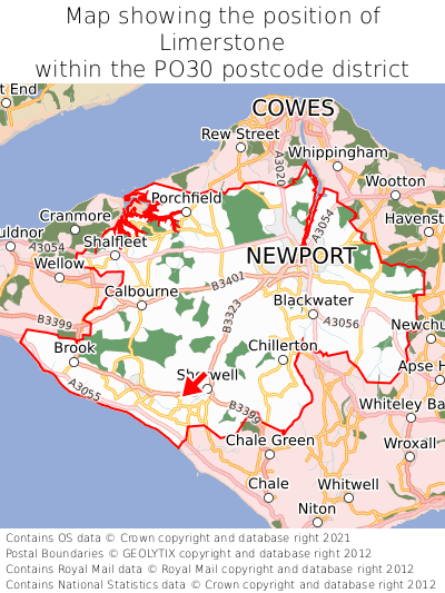 Map showing location of Limerstone within PO30