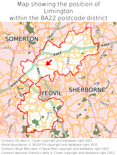 Map showing location of Limington within BA22