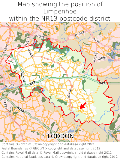 Map showing location of Limpenhoe within NR13