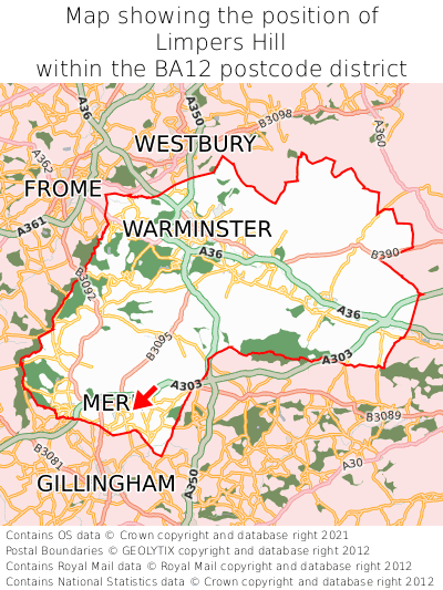 Map showing location of Limpers Hill within BA12