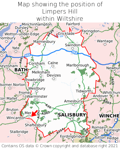 Map showing location of Limpers Hill within Wiltshire