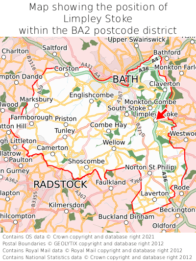 Map showing location of Limpley Stoke within BA2