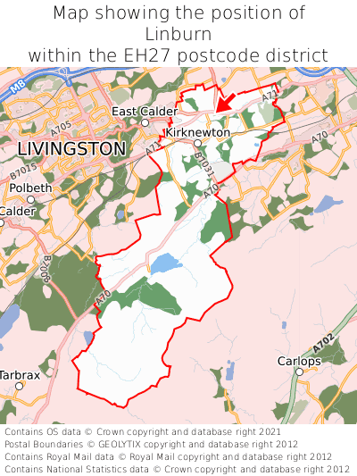 Map showing location of Linburn within EH27