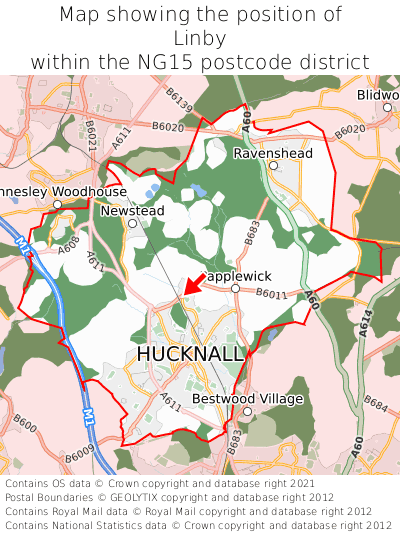 Map showing location of Linby within NG15