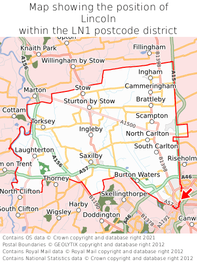 Map showing location of Lincoln within LN1