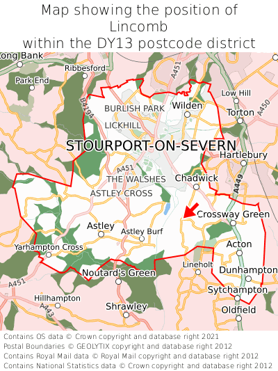 Map showing location of Lincomb within DY13