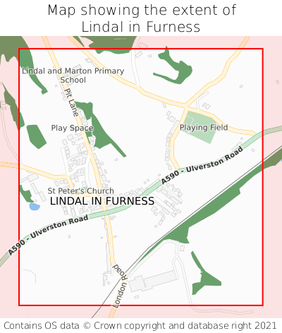 Map showing extent of Lindal in Furness as bounding box