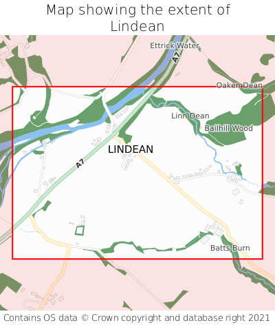 Map showing extent of Lindean as bounding box