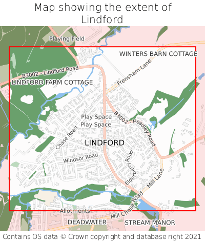 Map showing extent of Lindford as bounding box