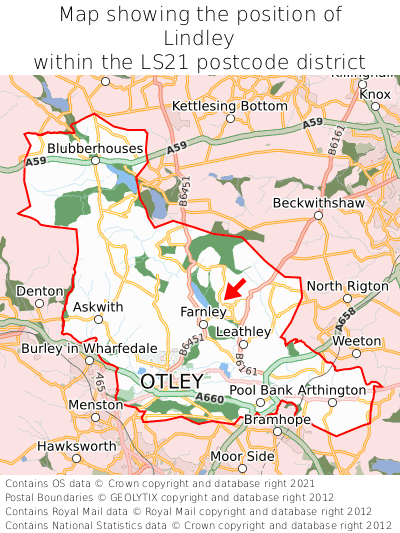 Map showing location of Lindley within LS21