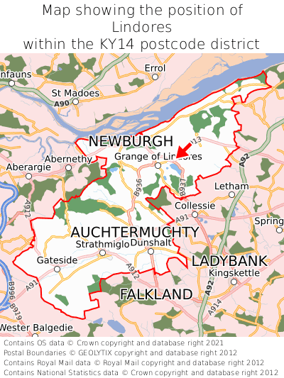 Map showing location of Lindores within KY14