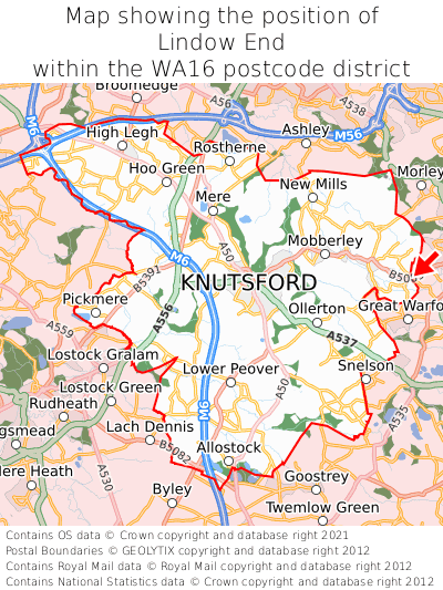 Map showing location of Lindow End within WA16