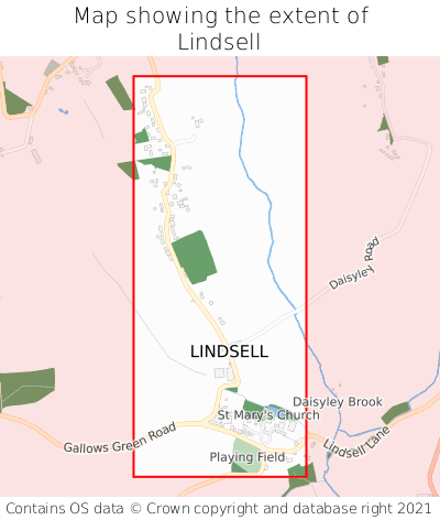 Map showing extent of Lindsell as bounding box