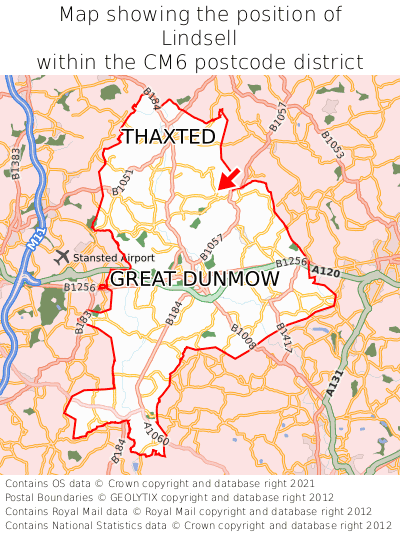 Map showing location of Lindsell within CM6