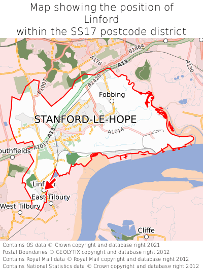 Map showing location of Linford within SS17