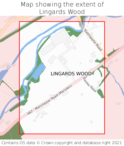 Map showing extent of Lingards Wood as bounding box