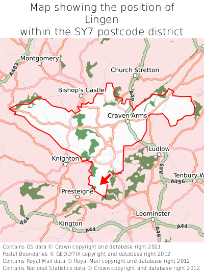 Map showing location of Lingen within SY7