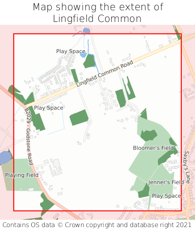 Map showing extent of Lingfield Common as bounding box