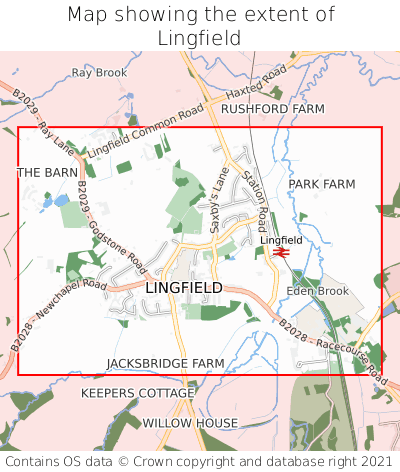 Map showing extent of Lingfield as bounding box