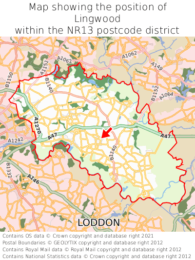 Map showing location of Lingwood within NR13