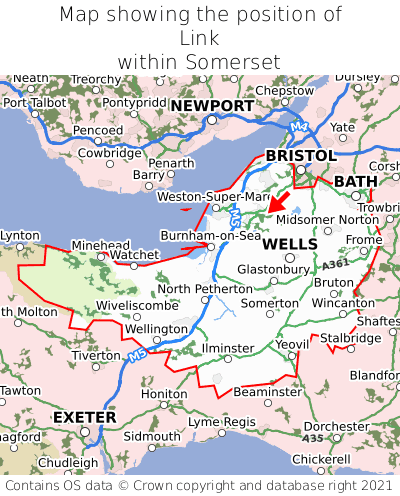 Map showing location of Link within Somerset