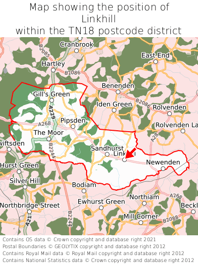 Map showing location of Linkhill within TN18