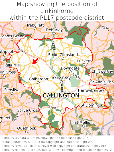 Map showing location of Linkinhorne within PL17