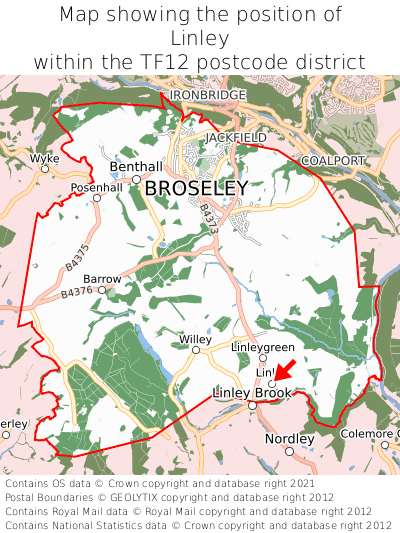 Map showing location of Linley within TF12