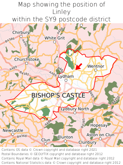 Map showing location of Linley within SY9