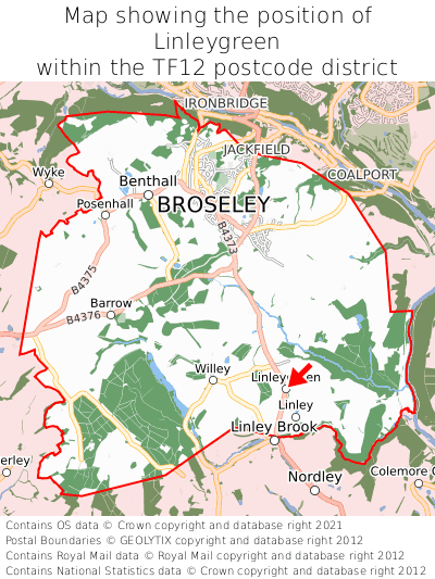 Map showing location of Linleygreen within TF12