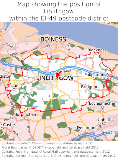 Map showing location of Linlithgow within EH49
