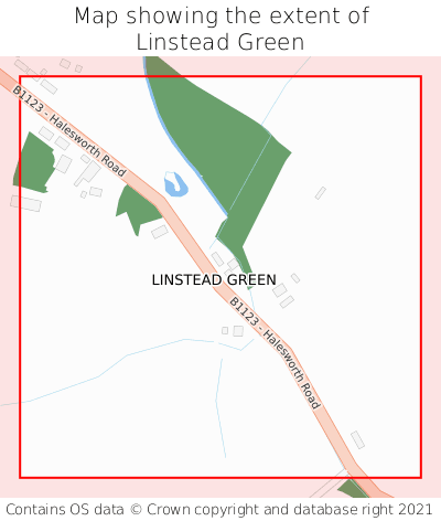 Map showing extent of Linstead Green as bounding box