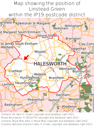 Map showing location of Linstead Green within IP19