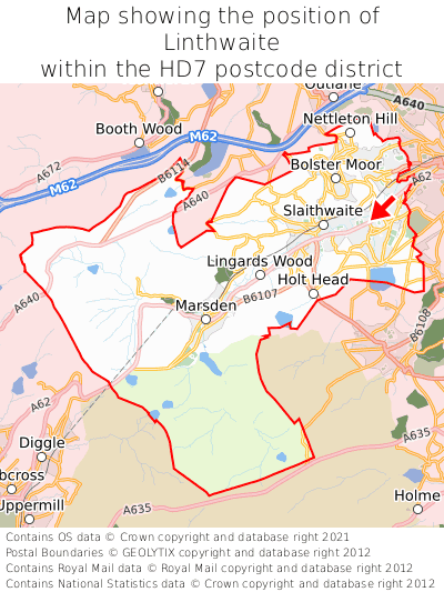 Map showing location of Linthwaite within HD7