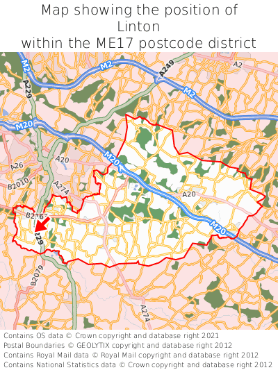 Map showing location of Linton within ME17