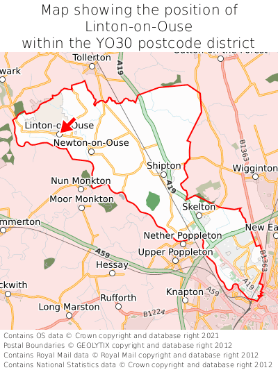 Map showing location of Linton-on-Ouse within YO30