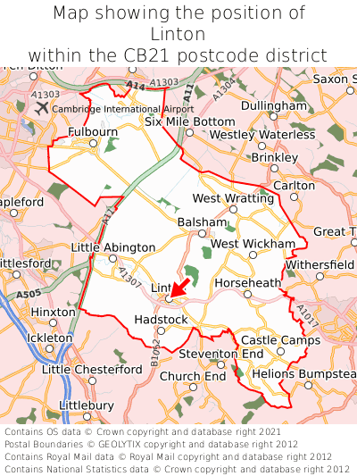 Map showing location of Linton within CB21