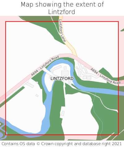 Map showing extent of Lintzford as bounding box
