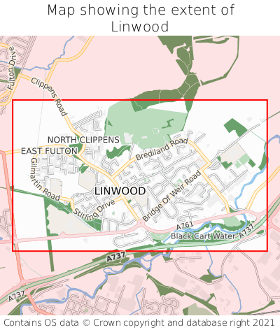 Map showing extent of Linwood as bounding box