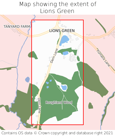 Map showing extent of Lions Green as bounding box