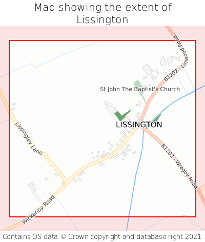 Map showing extent of Lissington as bounding box