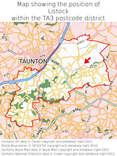 Map showing location of Listock within TA3