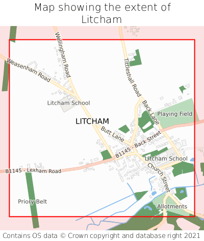 Map showing extent of Litcham as bounding box