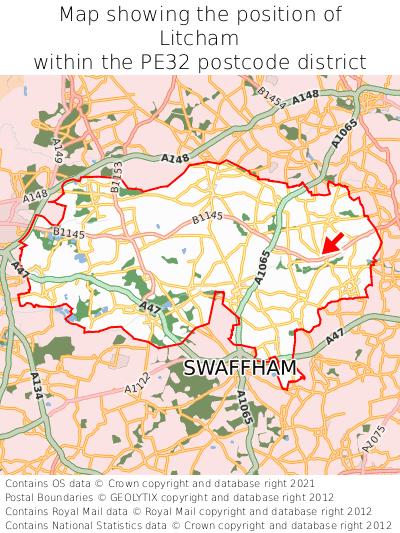 Map showing location of Litcham within PE32