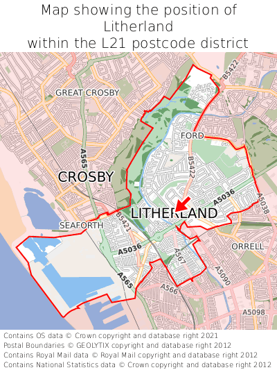 Map showing location of Litherland within L21