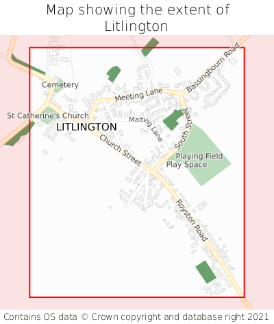 Map showing extent of Litlington as bounding box