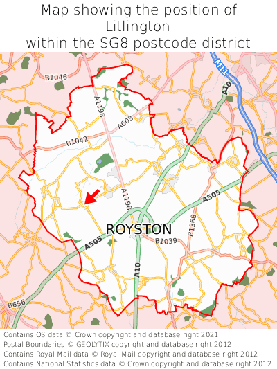 Map showing location of Litlington within SG8