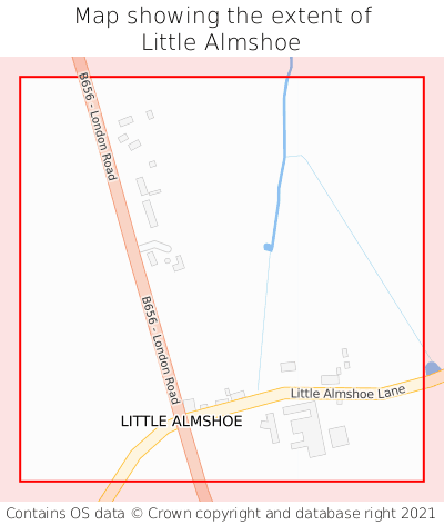 Map showing extent of Little Almshoe as bounding box