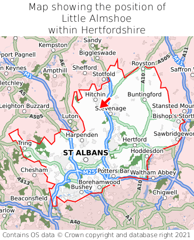 Map showing location of Little Almshoe within Hertfordshire